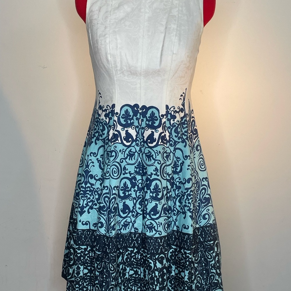 Jones New York Blue and White High Low Dress